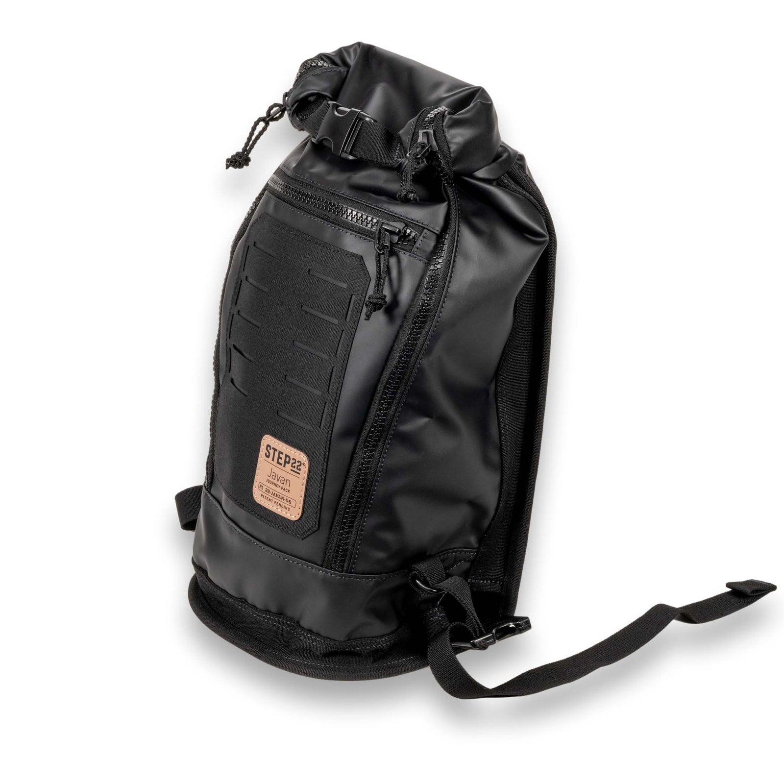 STEP 22 Javan Journey Pack side view with roll-top closed