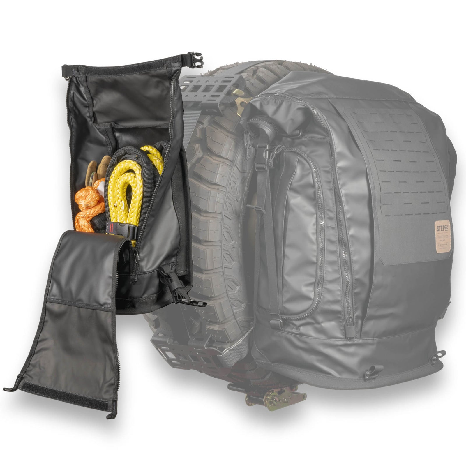 Javan Journey Pack attached to Tire Mounting System on vehicle