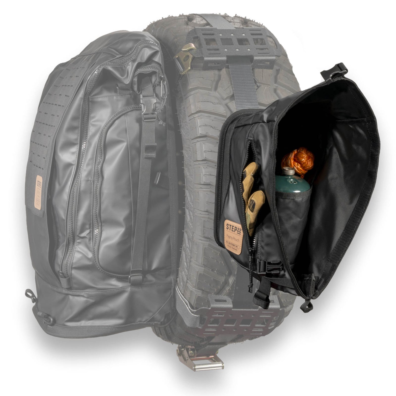 STEP 22 Pygmy Pouch mounted on spare tire