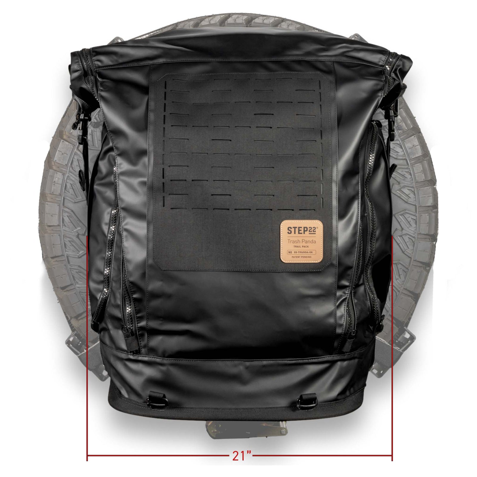 STEP 22 Trash Panda Trail Pack mounted on spare tire