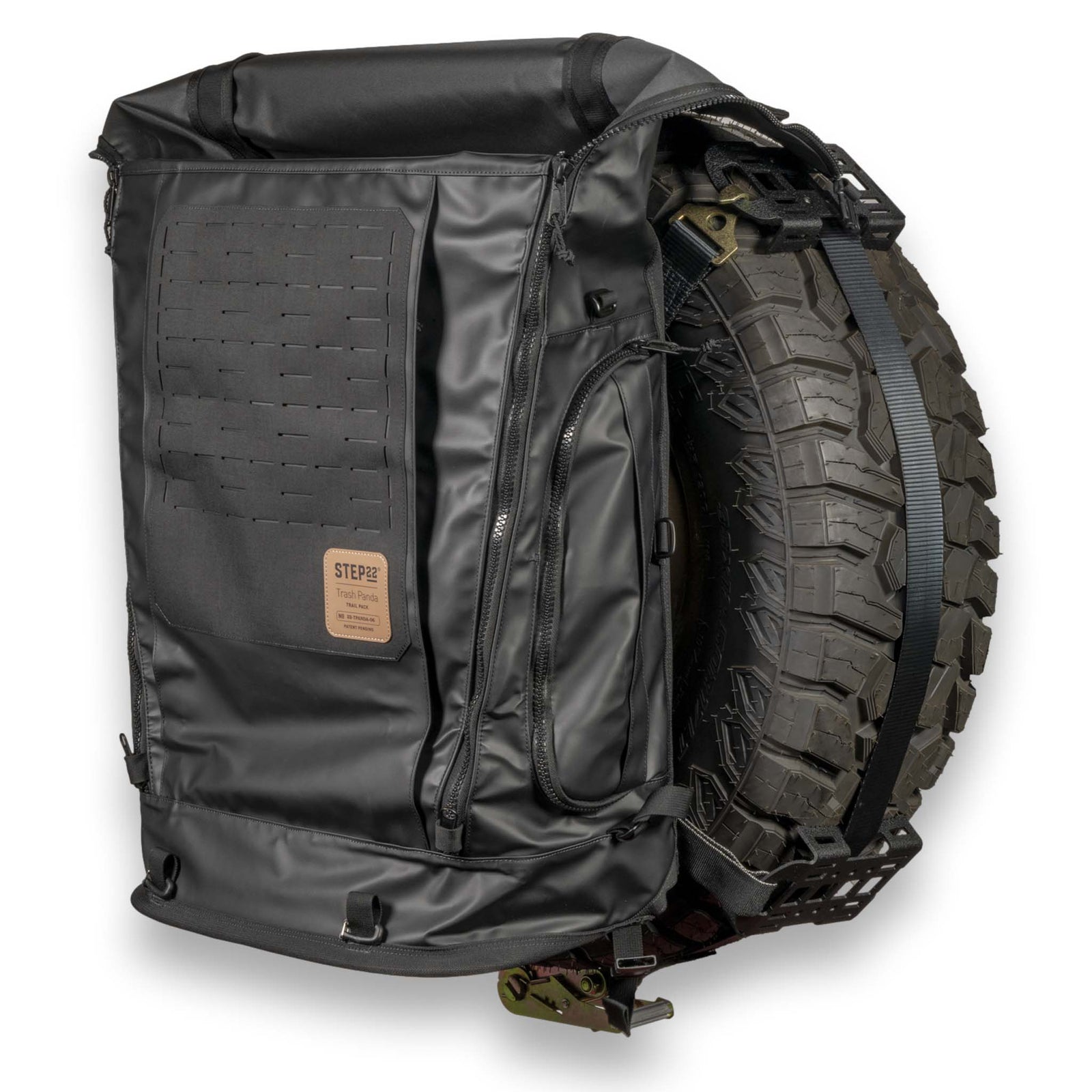 STEP 22 Trash Panda Trail Pack mounted on spare tire