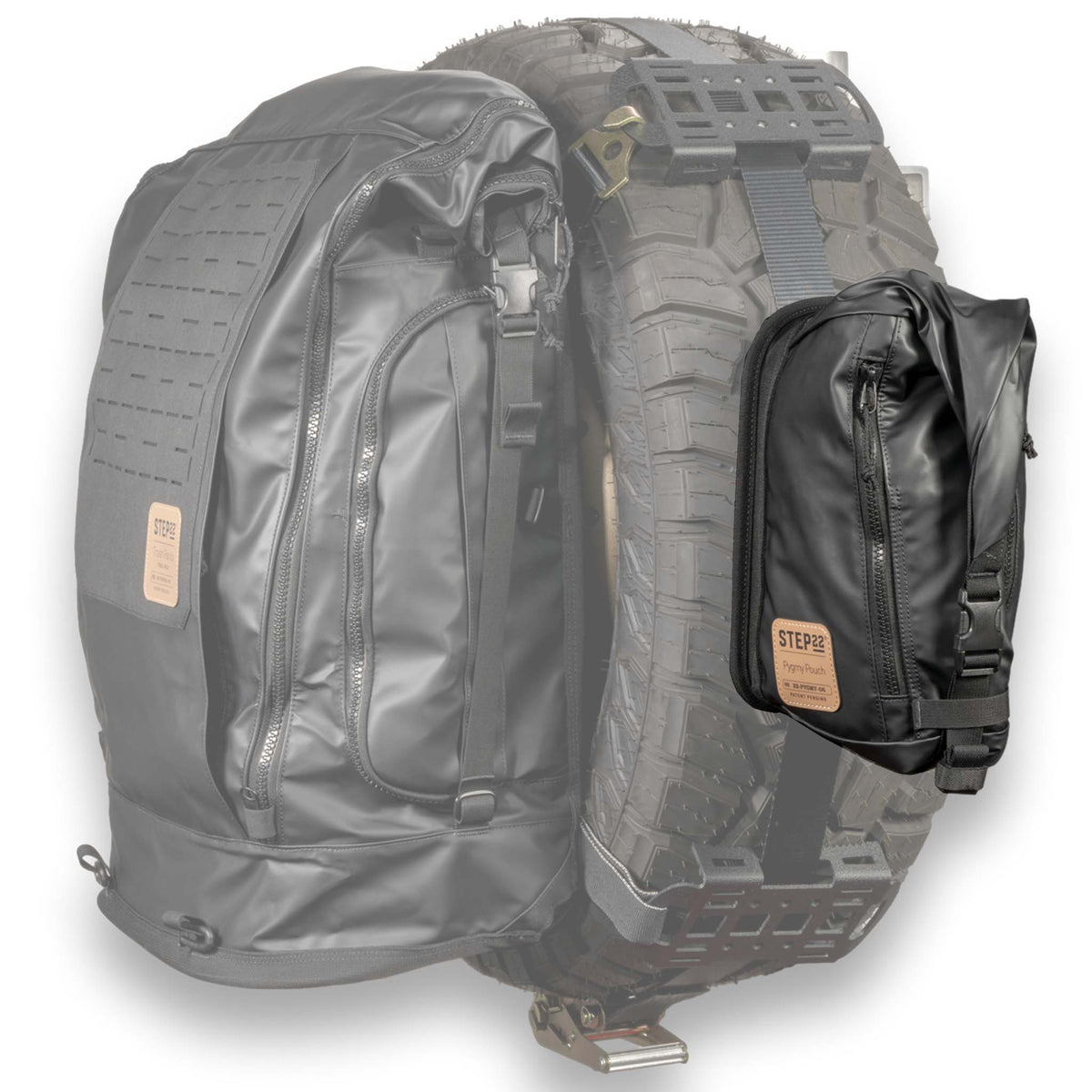 STEP 22 Pygmy Pouch mounted on spare tire