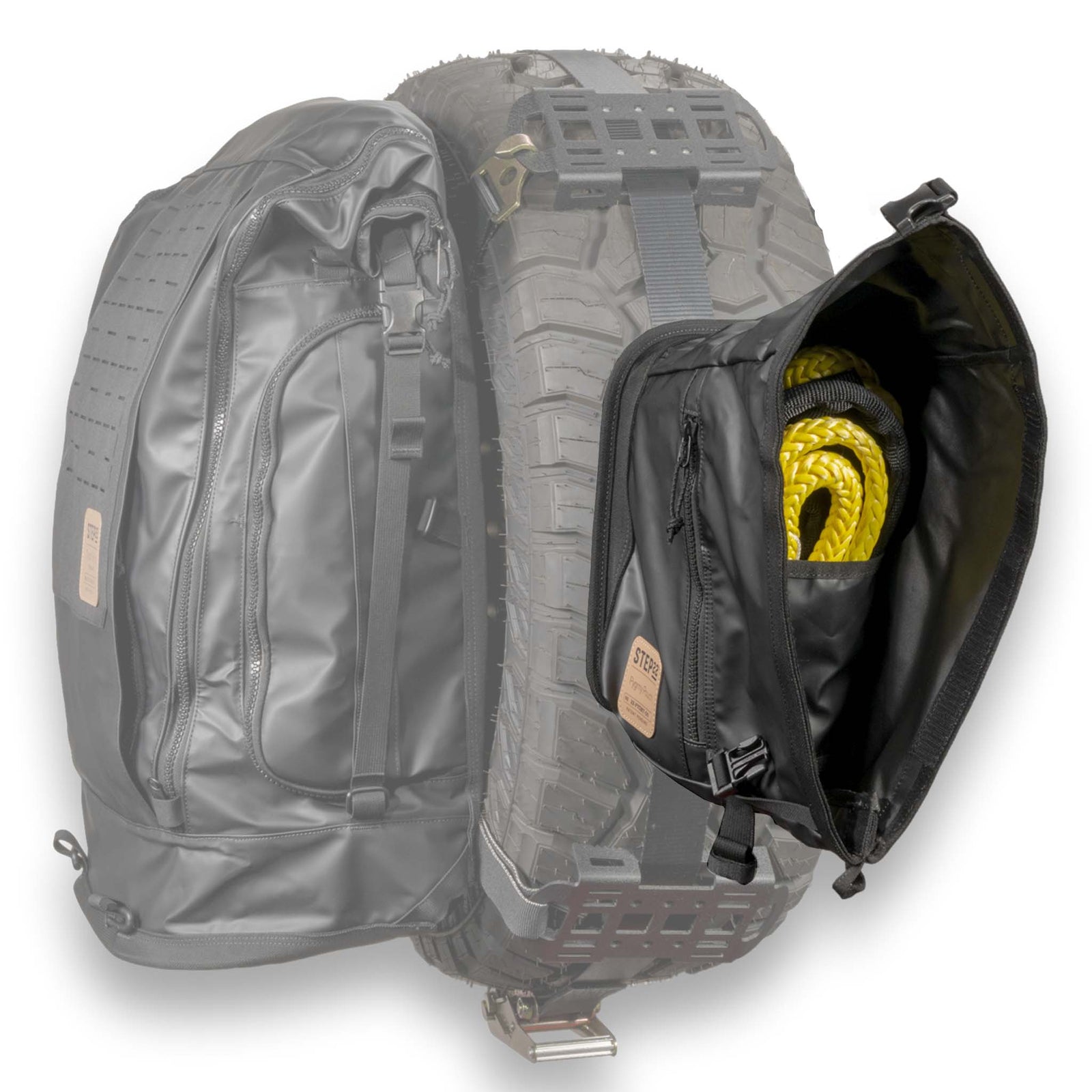 STEP 22 Pygmy Pouch mounted on spare tire