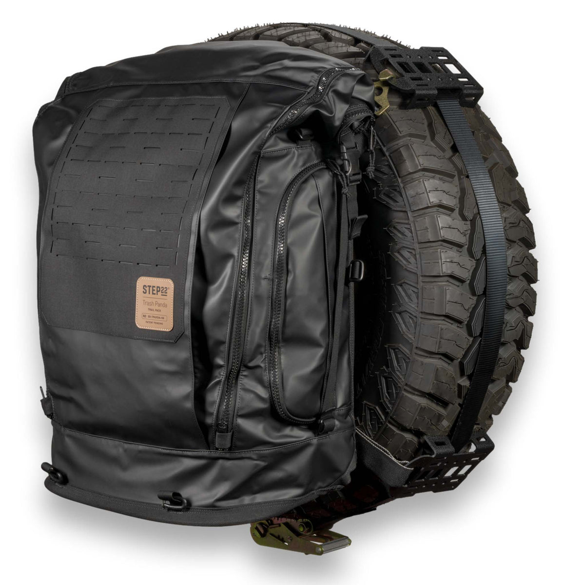 STEP 22 Trash Panda Trail Pack mounted on spare tire