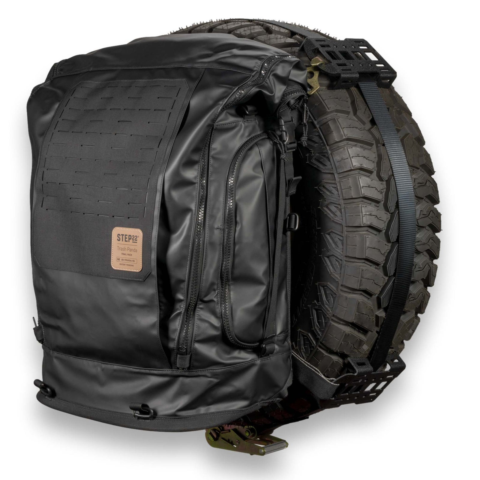 STEP 22 Trash Panda Trail Pack mounted on spare tire