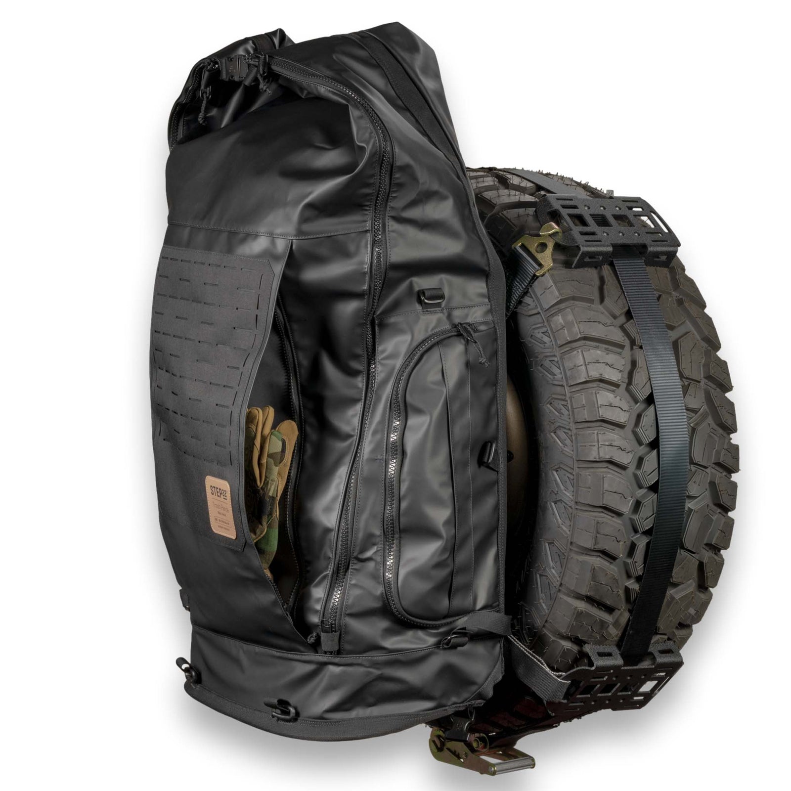 STEP 22 Trash Panda Trail Pack mounted on spare tire