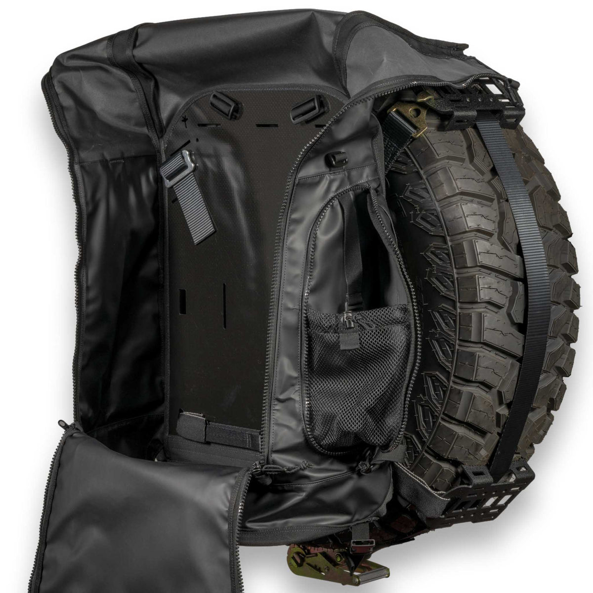 STEP 22 Trash Panda Trail Pack mounted on spare tire