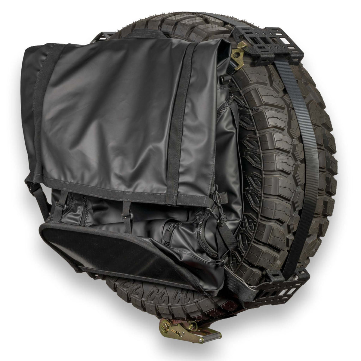 Trash Panda Trail Pack folded flat against spare tire