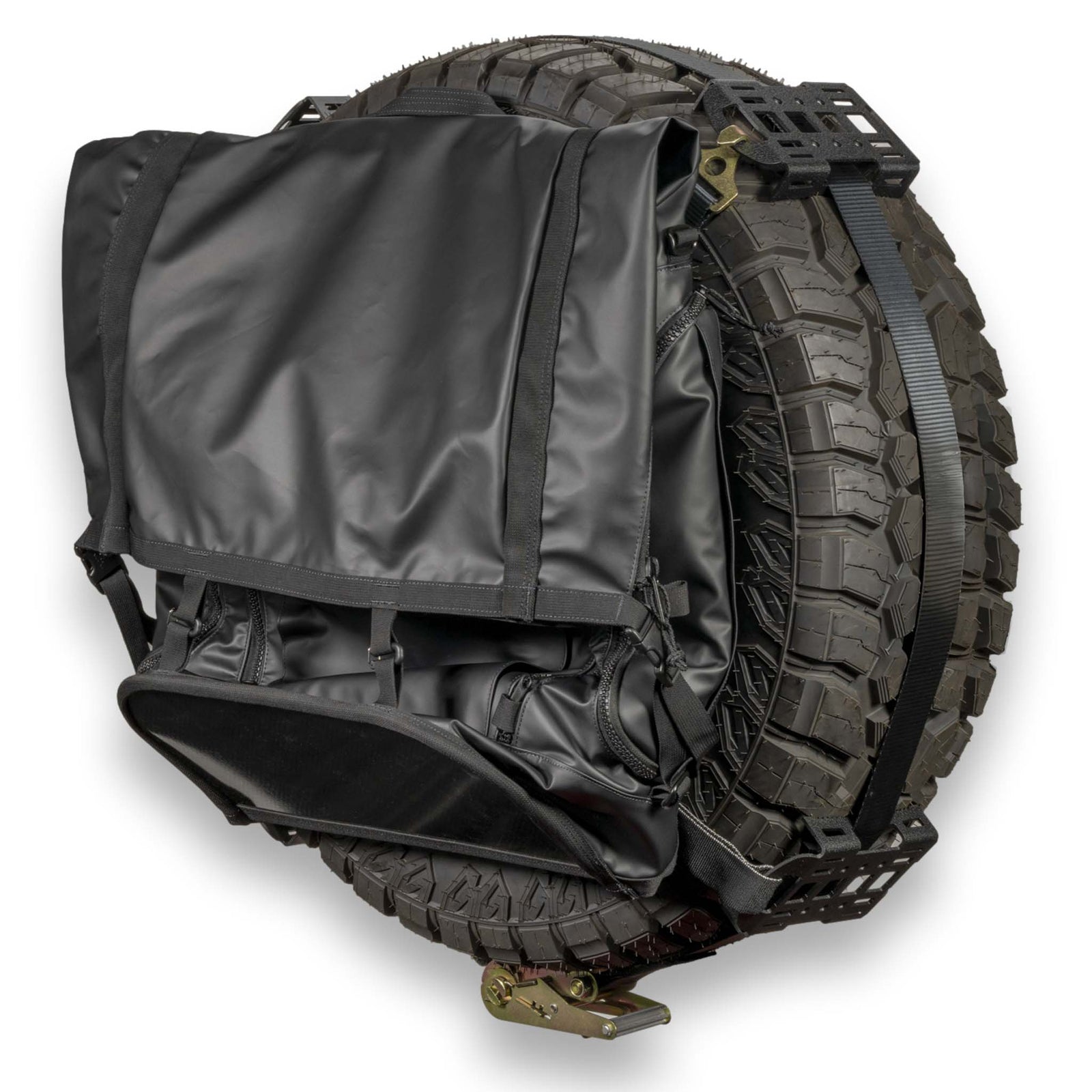 Trash Panda Trail Pack folded flat against spare tire